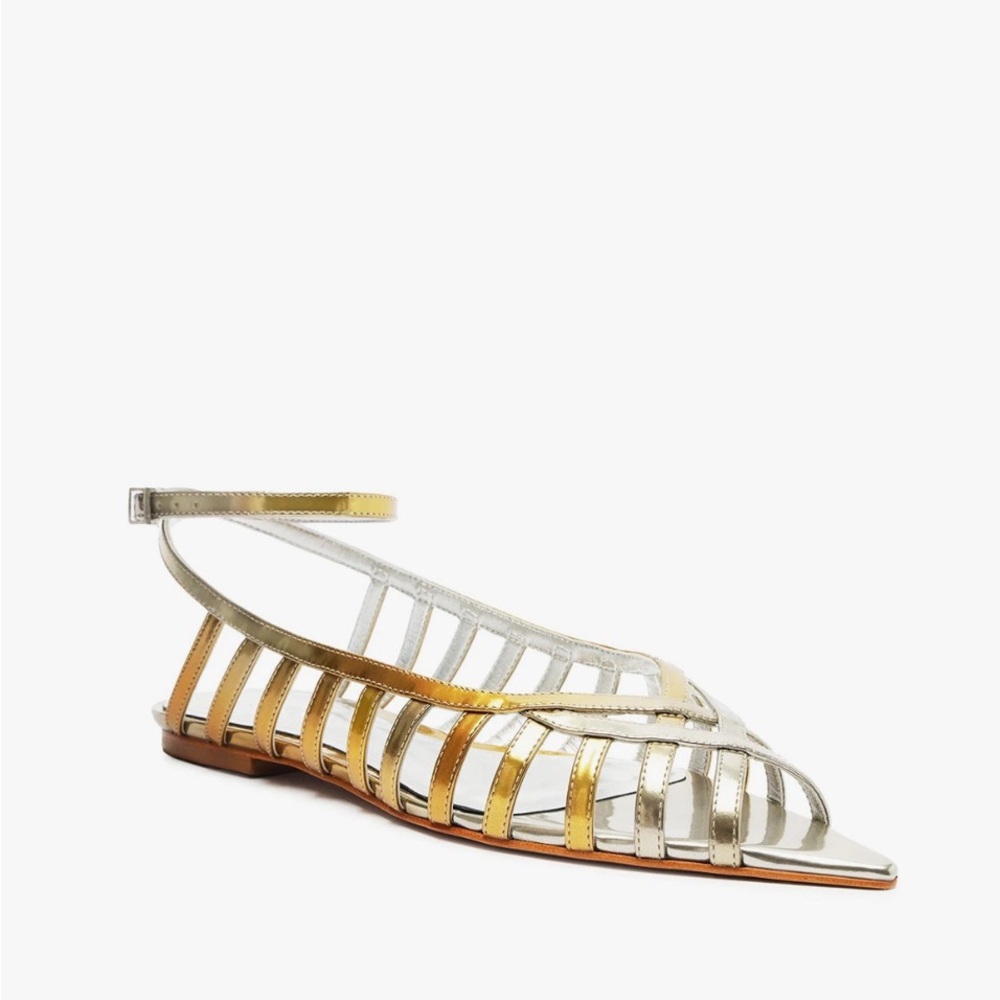 SCHUTZ Metallic Silver and Gold Strappy Flats